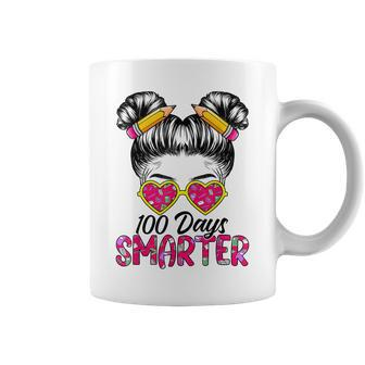 100 Days Smarter Girls Messy Bun Hair 100Th Day Of School Coffee Mug - Thegiftio UK