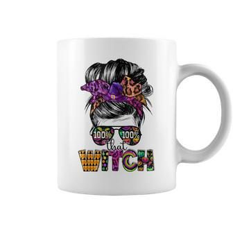 100 That Witch Halloween Costume Messy Bun Skull Witch Girl Coffee Mug - Seseable