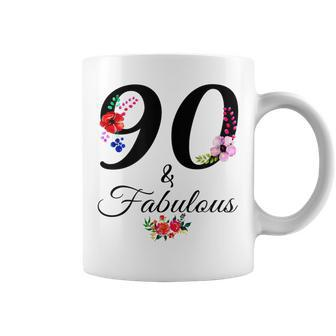 90 & Fabulous 90 Years Old Vintage Floral 1932 90Th Birthday Coffee Mug - Seseable
