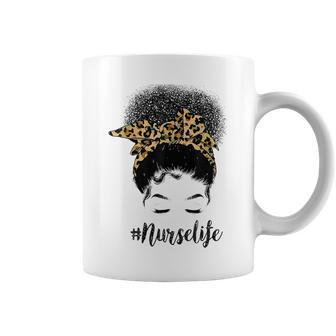 Afro Nurse Life Messy Bun Leopard Funny Black Nurse Coffee Mug - Thegiftio UK