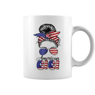 American Gigi Messy Hair Bun Sunglass Bandana American Flag Coffee Mug - Thegiftio UK