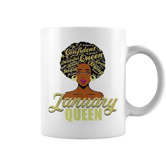 Black African American Melanin Afro Queen January Birthday Coffee Mug - Seseable