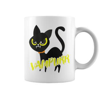 Black Cat Halloween Vampurr Gift I Fun Vampire Cat Costume Coffee Mug - Seseable