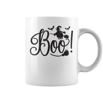 Boo Witch On Broom With Bats Halloween Costume Party Coffee Mug - Seseable
