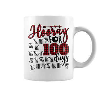 Buffalo Plaid Happy 100Th Day Of School Hooray For 100 Days Coffee Mug - Thegiftio UK