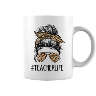 Classy Teacher Life Messy Hair Bun Leopard Women Mothers Day Coffee Mug - Thegiftio UK