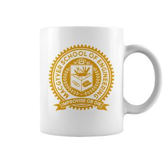Cool Macgyver School Of Engineering Improvise Or Die Est 1985 Emblem Tshirt Coffee Mug - Monsterry AU