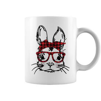 Cute Bunny Face Red Buffalo Plaid Glasses Happy Easter Day Coffee Mug - Thegiftio UK