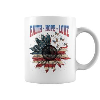 Faith Hope Love Sunflower Butterfly 4Th July Christian Women Coffee Mug - Seseable