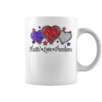 Faith Love Freedom 4Th Of July American Flag Heart Coffee Mug - Seseable