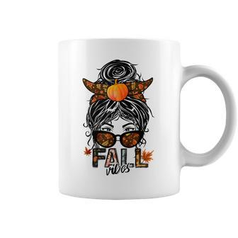 Fall Vibes Messy Bun Women Sunglasses Funny Fall Gifts Coffee Mug - Thegiftio UK