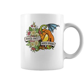 Floral Sorta Sweet Sorta Spooky Halloween Scary Pumpkin Face Coffee Mug - Seseable