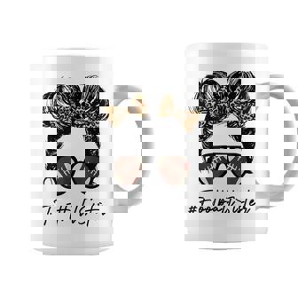 Football Sister With Leopard And Messy Bun Football Season Coffee Mug - Thegiftio UK