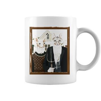 Funny American Gothic Cat Parody Ameowican Gothic Graphic Coffee Mug | Mazezy