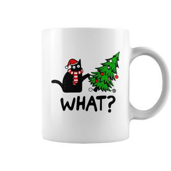 Funny Black Cat Gift Pushing Christmas Tree Over Cat What Tshirt Coffee Mug - Thegiftio UK