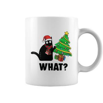 Funny Black Cat Gift Pushing Christmas Tree Over Cat What Tshirt V2 Coffee Mug - Thegiftio UK