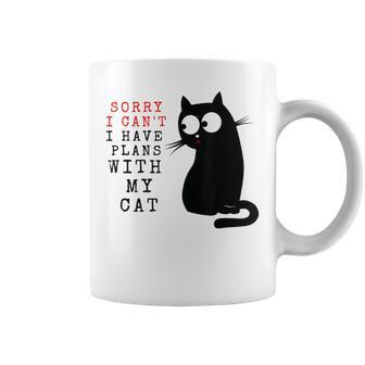 Funny Black Cat Sorry I Cant I Have Plans With My Cat Coffee Mug - Thegiftio UK