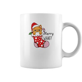 Funny Christmas Cat Merry What Xmas Holiday Coffee Mug - Seseable