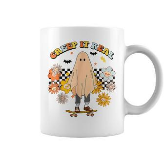 Funny Halloween Creep It Real Retro Skateboarding Ghost Kids Coffee Mug - Thegiftio UK