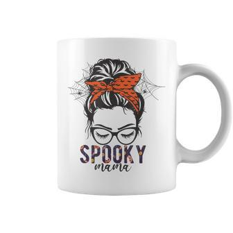 Funny Halloween Spooky Mom Messy Bun Skull Mama Costume Coffee Mug - Seseable
