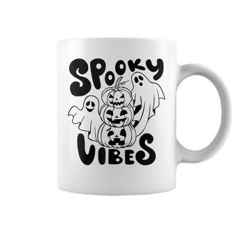 Ghost Halloween Pumpkin Face Spooky Vibes Funny Halloween Coffee Mug - Seseable