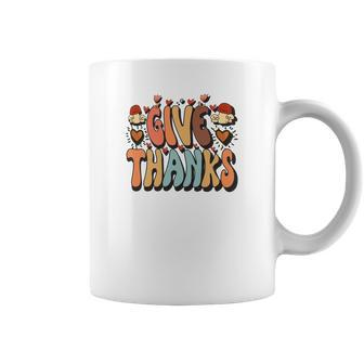 Give Thanks Groovy Style Retro Fall Season Coffee Mug - Seseable