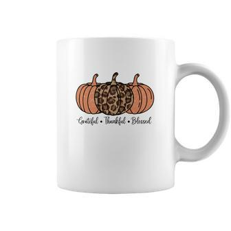 Grateful Thankful Blessed Three Pumpkins Orange Leopard Fall Coffee Mug - Seseable