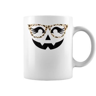 Halloween Jack O Lantern Face Pumpkin Leopard Glasses Decor Coffee Mug - Seseable