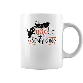 Halloween Say Boo And Scary On Black And Orange Coffee Mug - Seseable