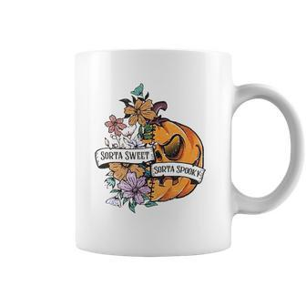 Halloween Sorta Sweet Sorta Spooky Pumpkin Floral Coffee Mug - Seseable