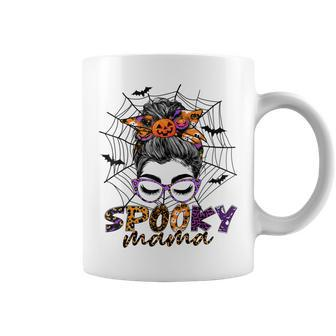 Halloween Spooky Mama Costume Messy Bun Spider Web For Mom Coffee Mug - Seseable