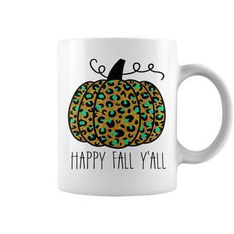 Happy Fall Yall Golden Leopard Print Pumpkin Halloween Coffee Mug - Seseable