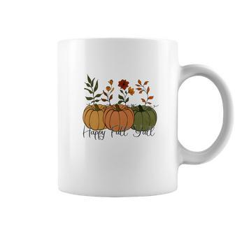Happy Fall Yall Pumpkins And Flowers Coffee Mug - Seseable