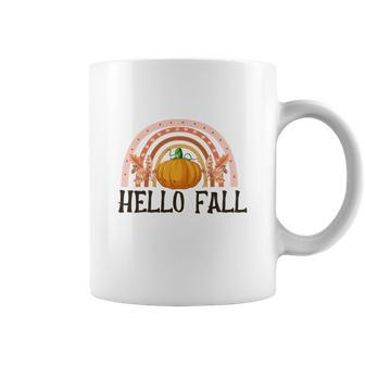 Hello Fall Boho Rainbow Pumpkin Coffee Mug - Seseable