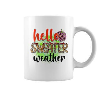 Hello Sweater Weather Pumpkin Fall Coffee Mug - Seseable