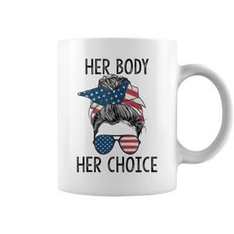 Her Body Her Choice Messy Bun Us Flag Feminist Pro Choice Coffee Mug - Seseable