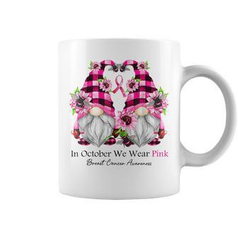 In October We Wear Pink Gnome Sunflower Breast Cancer Coffee Mug - Thegiftio UK