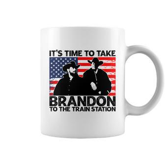 Its Time To Take Brandon To The Train Station America Flag Funny Its Time To Tak Coffee Mug - Monsterry