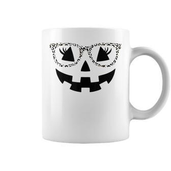 Jack O Lantern Face Pumpkin Halloween Leopard Print Glasses Coffee Mug - Seseable