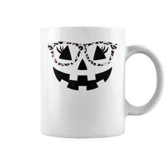 Jack O Lantern Face Pumpkin Halloween Leopard Print Glasses V2 Coffee Mug - Seseable