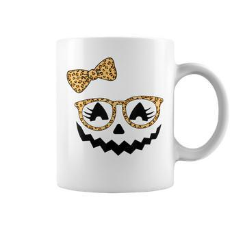 Jack O Lantern Face Pumpkin Halloween Leopard Print Glasses V3 Coffee Mug - Seseable