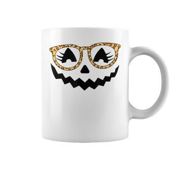 Jack O Lantern Face Pumpkin Halloween Leopard Print Glasses V5 Coffee Mug - Seseable