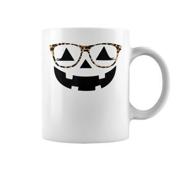 Jack Olantern Halloween Pumpkin Lashes With Leopard Glasses Coffee Mug - Seseable