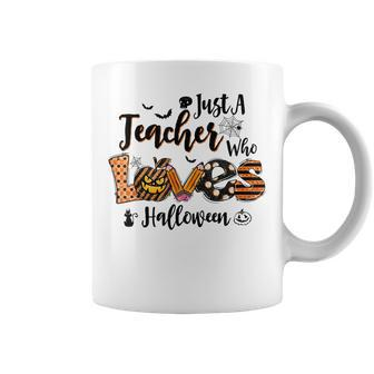 Just A Teacher Who Loves Halloween Pumpkin Witch Costume Coffee Mug - Seseable
