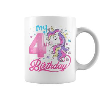 Kids 4 Years Old Unicorn Face 4Th Birthday Girl Unicorn Party Coffee Mug - Thegiftio UK