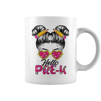 Kids Hello Pre-K Messy Bun Girls Back To School Tie Dye Girls Coffee Mug - Thegiftio UK