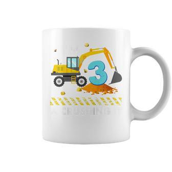 Kids Im 3 And Crushing It 3 Years Boys 3Rd Birthday Excavator Coffee Mug - Thegiftio UK