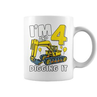 Kids Im 4 And Digging It 4 Years Boys 4Th Birthday Excavator Coffee Mug - Thegiftio UK