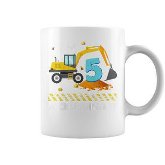 Kids Im 5 And Crushing It 5 Years Boys 5Th Birthday Excavator Coffee Mug - Thegiftio UK