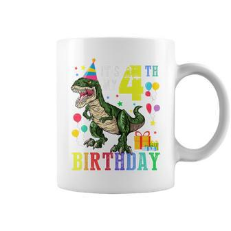 Kids Its My 4Th Birthday Boy 4 Year Old T Rex Dinosaur Gift Boys Coffee Mug - Thegiftio UK